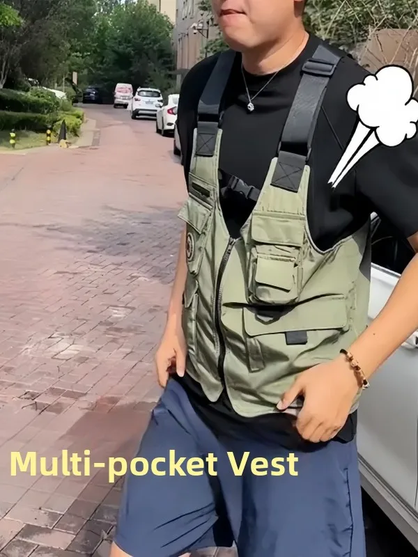 

Unisex Outdoor Multi-Pocket Work Vest Functional Apron for Camping Hiking Barbecue Fishing Gardening Long Length One Size Fit...