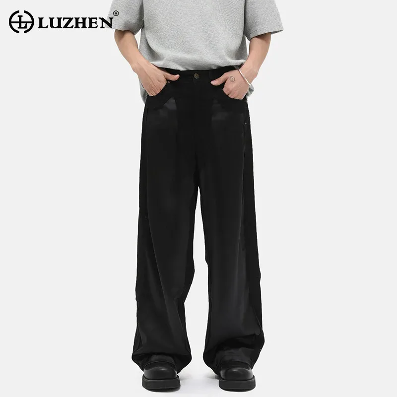 

LUZHEN 2025 новые модные прямые повседневные джинсы из искусственной кожи, мужские оригинальные свободные широкие джинсовые брюки высокого качества JY2920