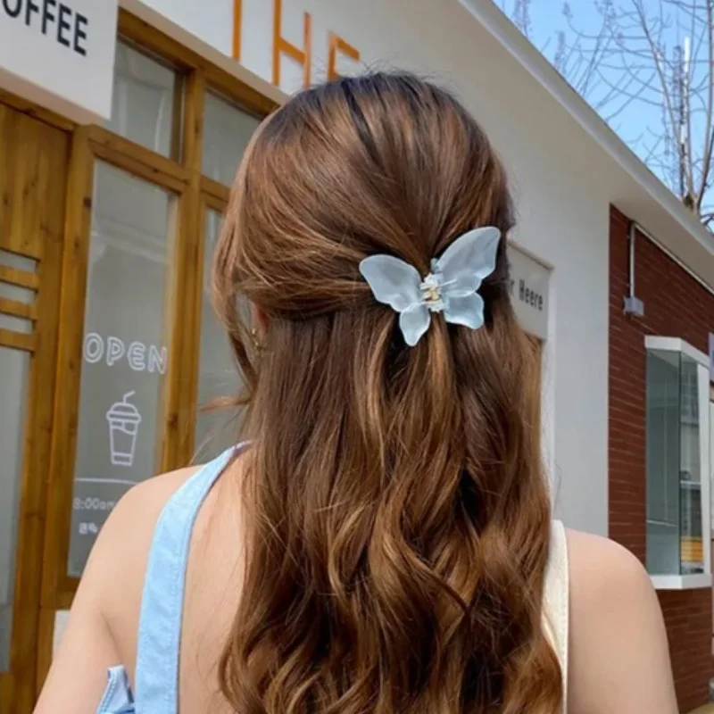 Pince à cheveux papillon transparente conviviale rée, pince à cheveux en document solide, style nickel é, cuillère à tête arrière, épingle à cheveux vintage française, été