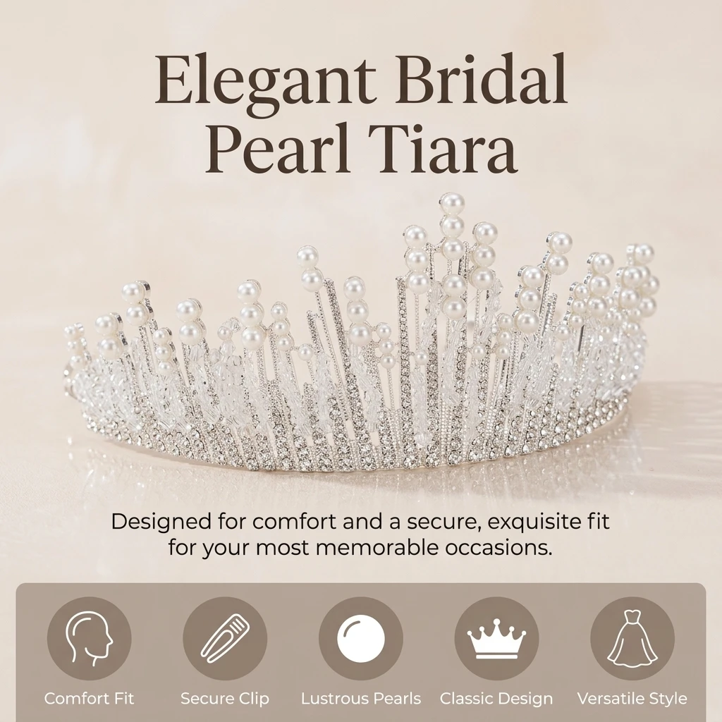 Bridal Pearl Crown Headpiece Elegant Rhinestone Headbands For Bride Wedding Ceremony And Formal Events Hair Jewelry Ornaments view 3