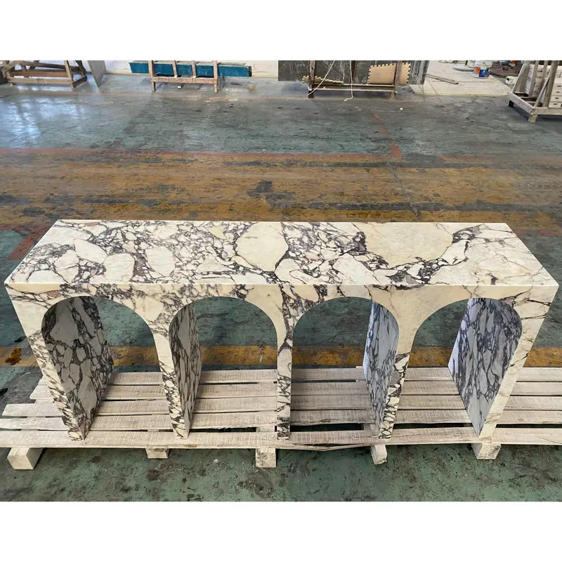 CX204DZ Custom Design Arch Shape Viola Marble Table For House Decoration Luxury Marble Entrance Table Marble Console Table