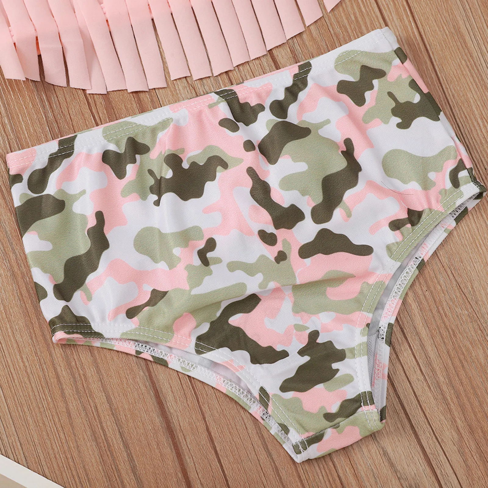 Little Girl Swim Suites Toddler Kid Baby Girl Solid Tassels Vest+Camouflage Swimwear Swimsuit Set Bottom Girl