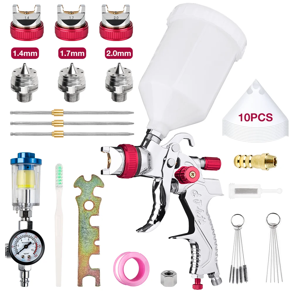 1 Set Professional HVLP Spray Gun, 1.4/1.7/2.0mm Nozzle, Home Cordless Sprayer High Atomization Paint Spray Gun Pneumatic Tool