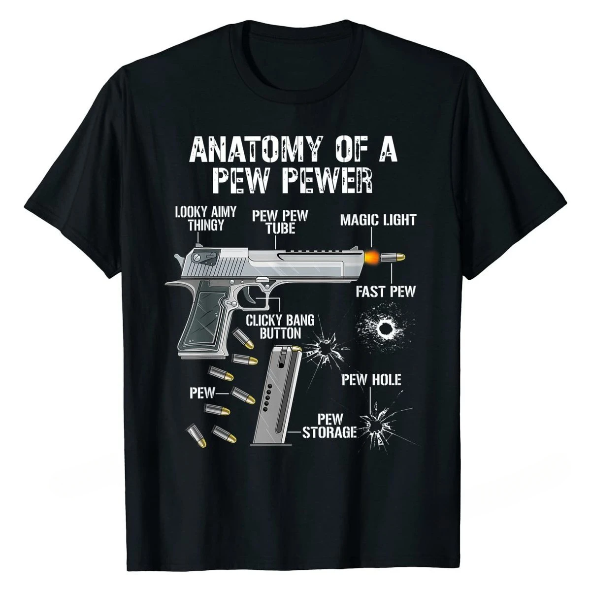 

T Shirt Funny Anatomy Of A Pew Pewer Ammo Gun Amendment harajuku men's t-shirts Saying Tops Graphic Cotton Birthday Printed Men