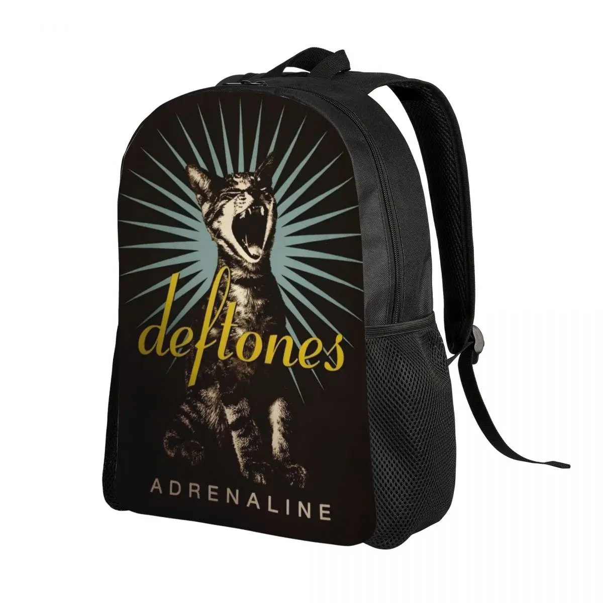 Ransel Laptop Merek Band Metal Rap Hitam Kucing D-Deftones Kustom Tas Buku Kasual Pria Wanita untuk Tas Siswa Sekolah Perguruan Tinggi