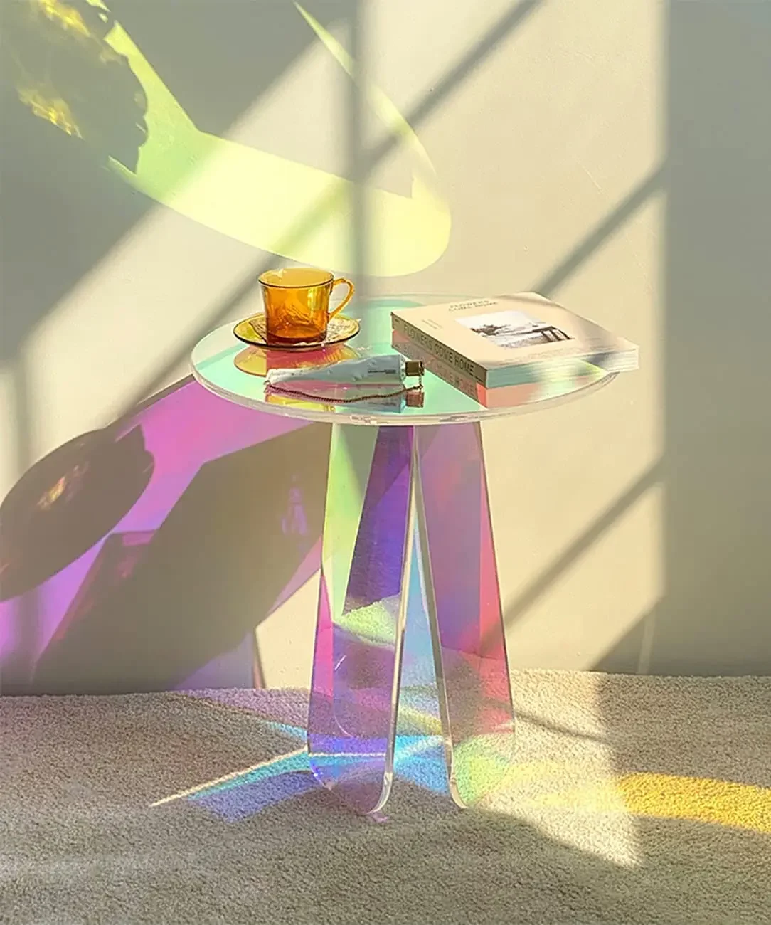 Acrylic side table, rainbow coffee table, round bedside , transparent small space bedside , bistro, outdoor