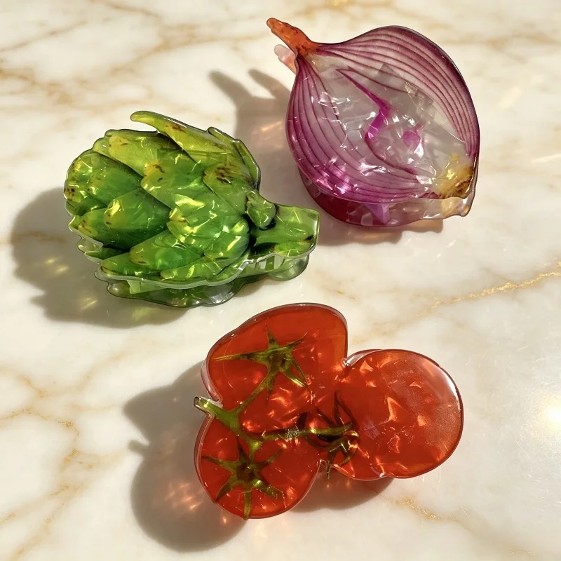 New Acrylic Vegetable Hair Claw Cute Lettuce Onion Tomato Dopamine Hair Clamp for Women Girls Daily Party Accessories