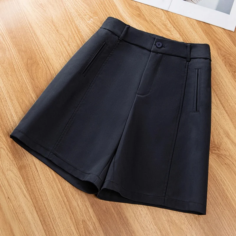 شورت بدلة صيفية للسيدات للملابس الخارجية، شورت مريح عالي الخصر للتخسيس متوسط الطول وضيق ورقيق وفضفاض بخمس نقاط