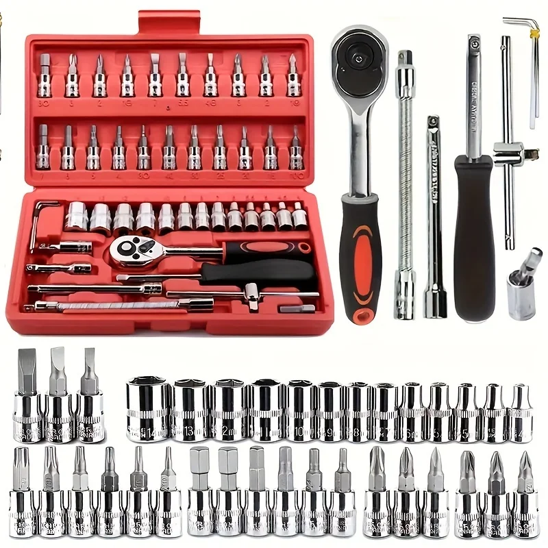 46 piece set of ratchet wrench toolbox, automatic repair ratchet screwdriver combination tool, car repair hardware tool kit