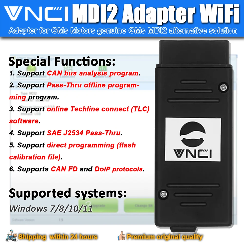VNCI MDI2 for GM Models from 1996 Diagnostic Interface Support CANFD and DoIP, Compatible with TLC, GDS2, DPS, Tech2win Software