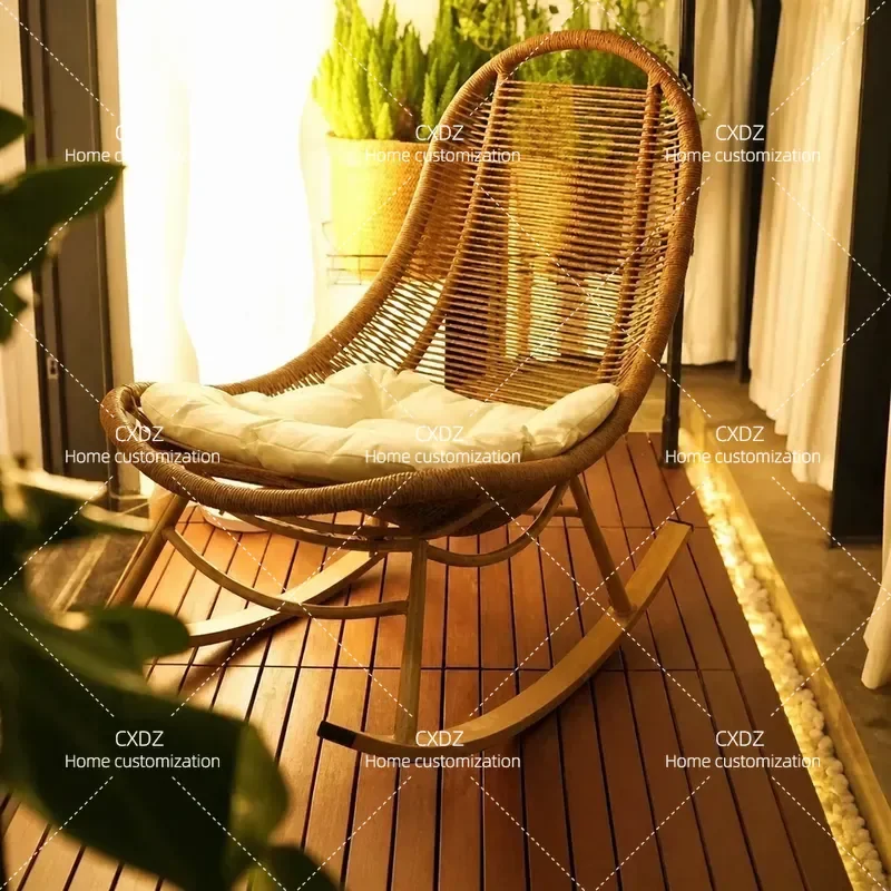 Nordic Style Adult Rocking Chair Recliner Lazy Single Outdoor Rattan Leisure Chair