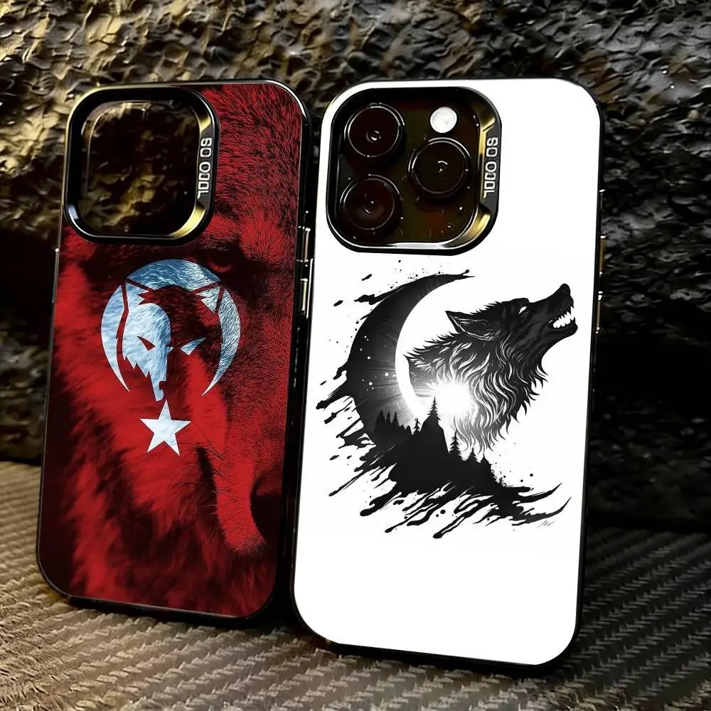 

Turk Wolf Turkey Flag Phone Case For iPhone 17,16,15,14,13,12,11 Plus,Pro Max,XS,Colorful Silver Black Cover