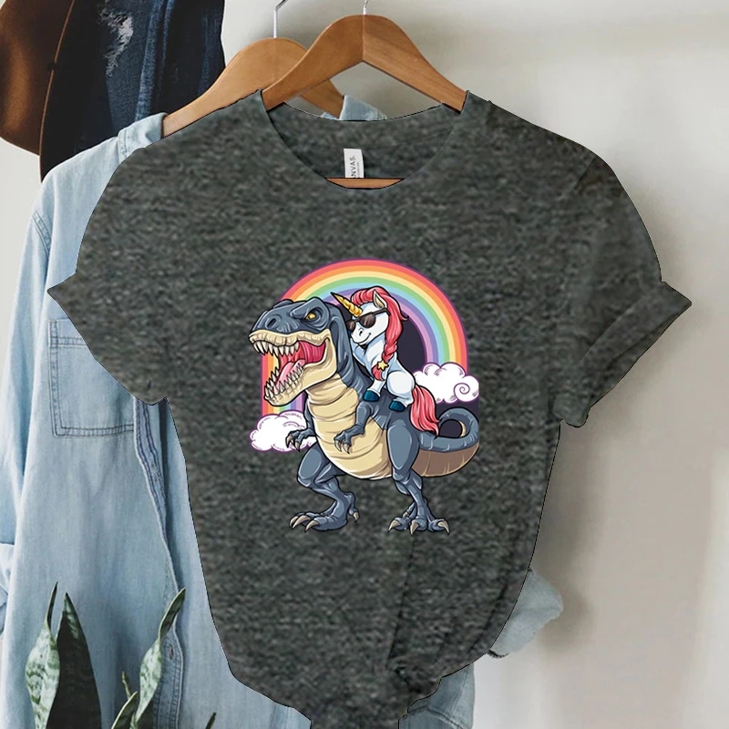 Hot Sale Tshirt Halloween Dinosaur Unicorn Graphicprinting for Female Tee Short Sleeve Casual Y2k Harajuku Fashion Clothes Shirt