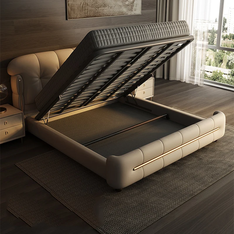 Waterproof Elegant Bed Frames Normal Unit Beige Modern 180X200 Cm Bed Frames King Size Couples Cama De Casal Bedroom Furniture