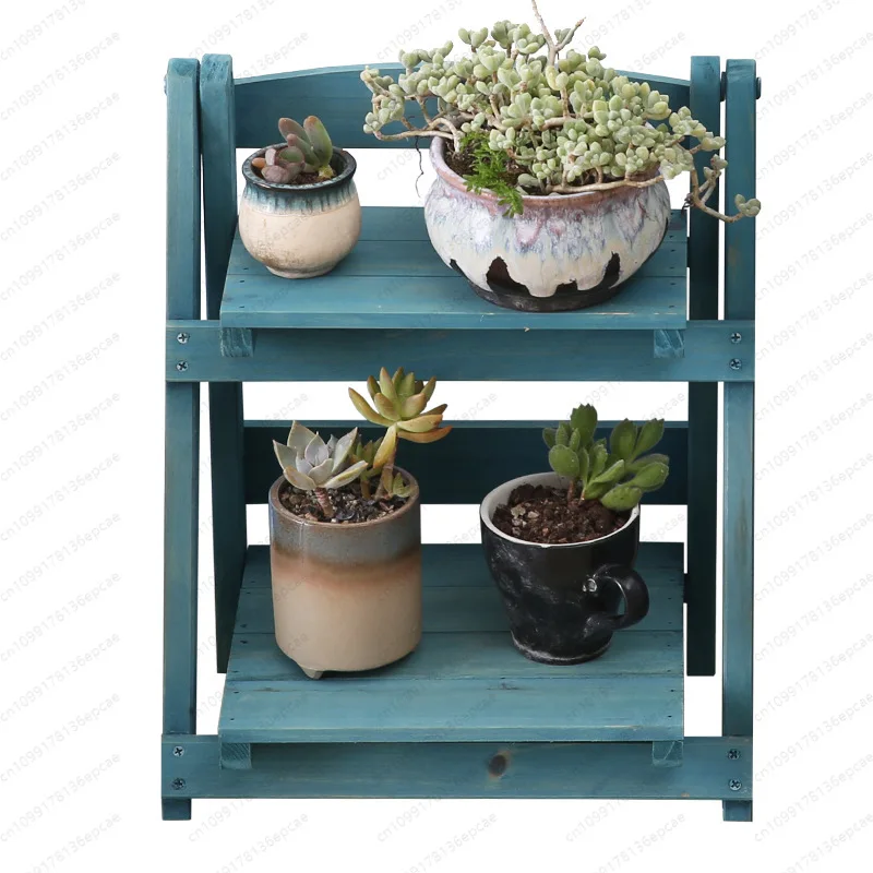 

Белая двухслойная складная ретро-стиль из цельного дерева, сетка, цветочная клетчатая стойка для цветов, книжная полка, настольная стойка, старый стиль