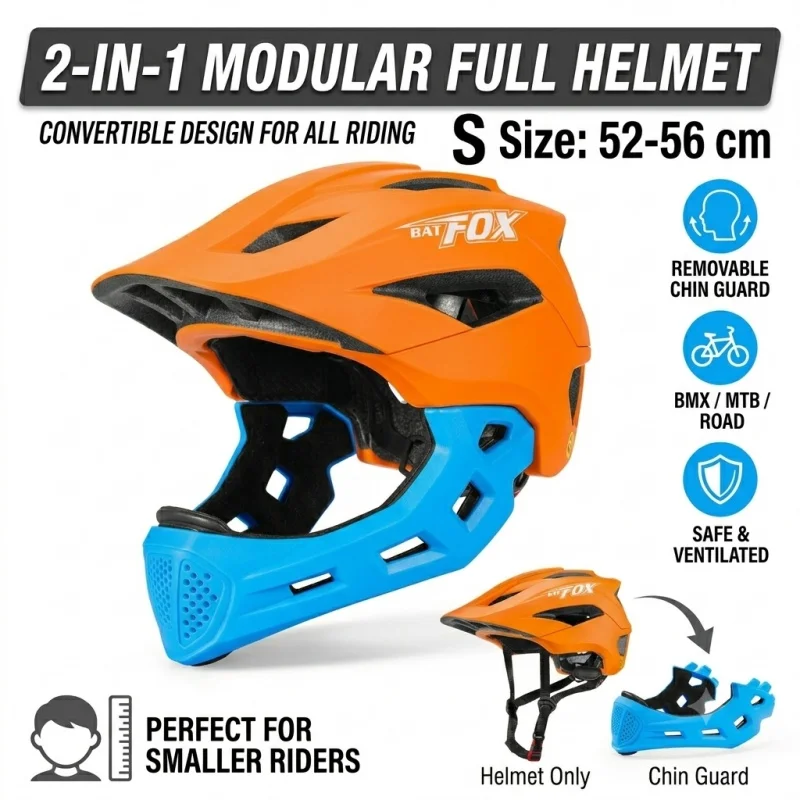 

BATFOX Children's full face helmet removable chin guard, adjustable head protection helmet for MTB BMX cycling light good value