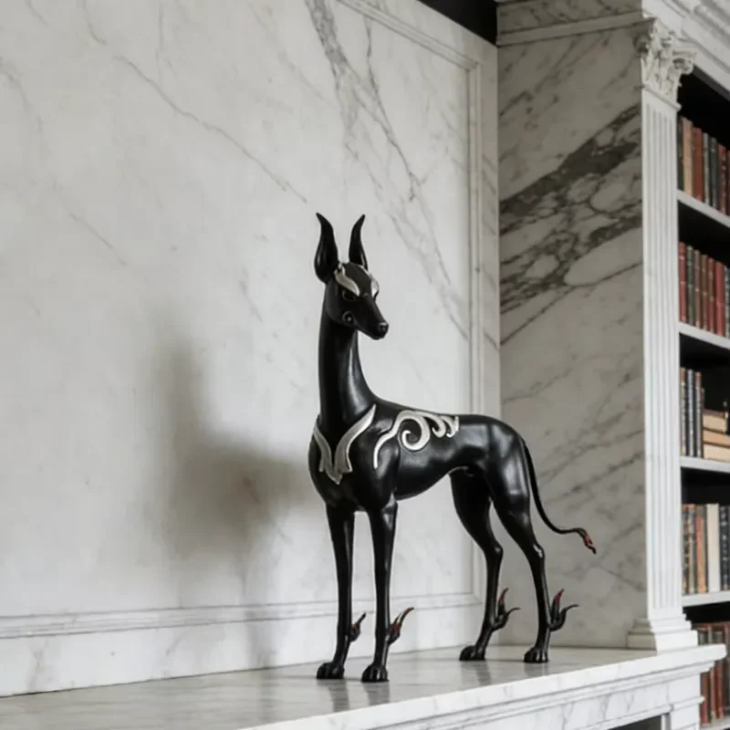 Black Dog Sculpture Bronze Brass Material Handicrafts Metal Animal Statue for Home Decoration