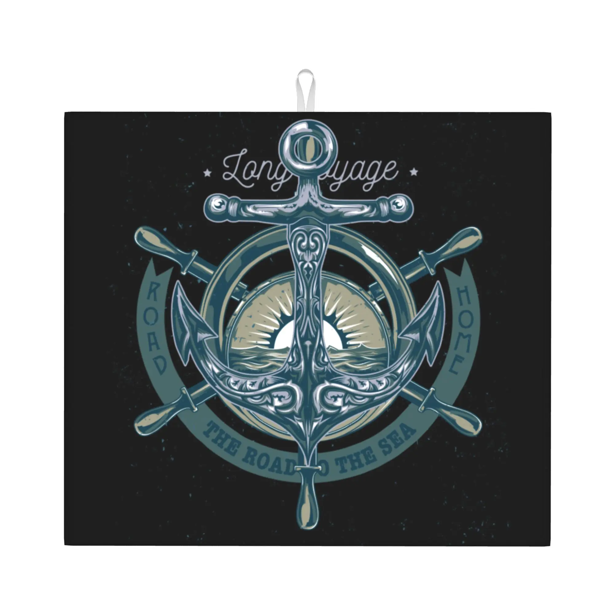Drying Mat For Kitchen Nautical Anchor Sailor Barware Tableware Oil Proof Reusable  Washable Kitchen Sink Drying Pad