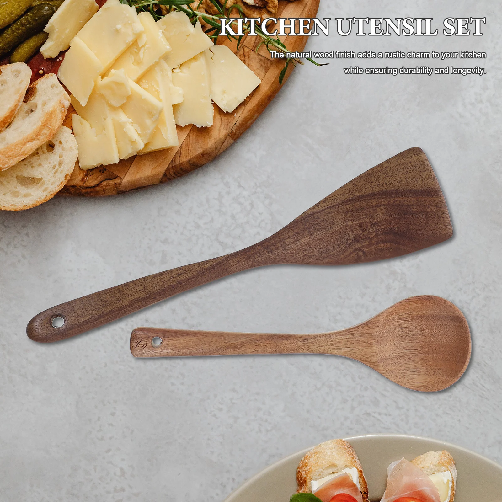 

1Set Kitchen Wooden Utensil Set -Resistant Nonstick Cookware Safe Cooking Spatulas Spoons Large Soup Ladle