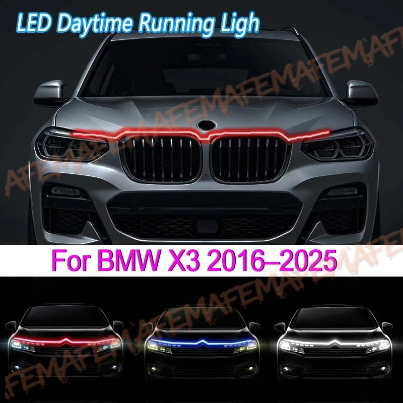 For BMW X3 2016-2025 Car Hood Daytime Running LightStrip With Start Scan Car Decorative Atmosphere Lamps DRL Waterproof