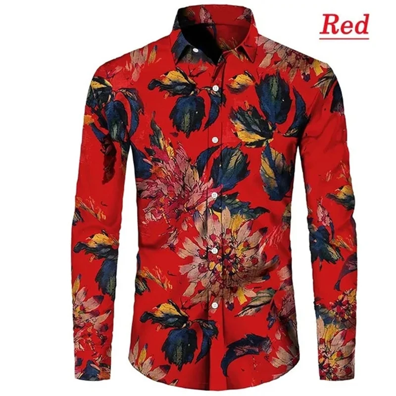 Men\'s Casual Shirt Hot New Arrival Flower Print Long Sleeve Button Lapel Shirts Male Fashion Plus Size Beach Holiday Shirt Top