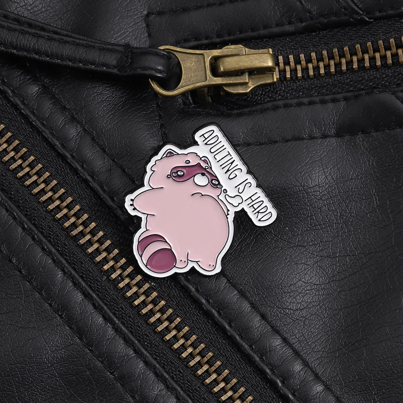 Adult Life Struggle Pin ADULTING IS HARD Brooch Plush Pink Character Accessory for Daily Wear Relatable Humor Gift