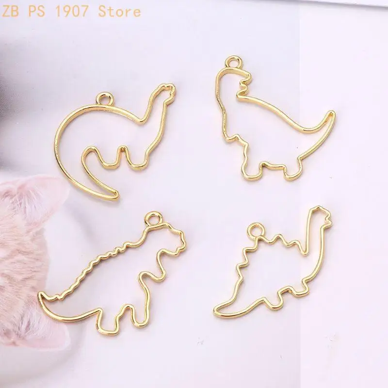 4pcs/Set Cartoon Dinosaur Metal Frame Handmade UV Open Bezel Setting DIY Jewelry 55KA