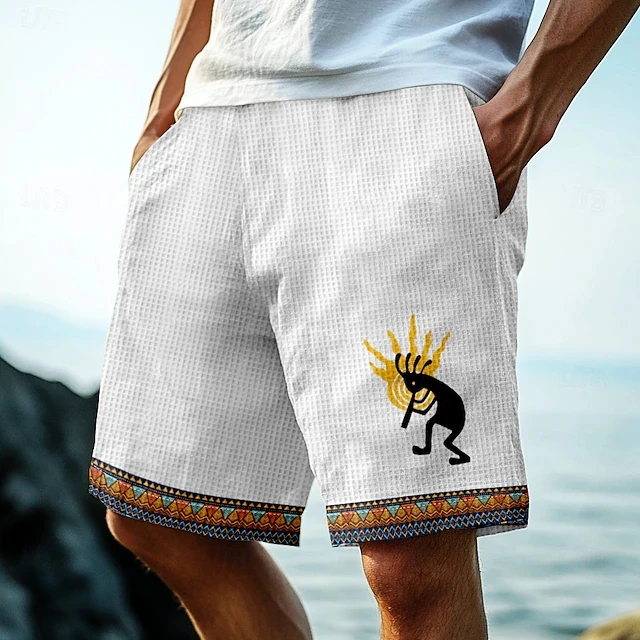 Vintage Ethnic Style Patterns Mens Shorts Breathable Elastic Waist Casual Shorts For Summer Daily Commute Outdoor Activities