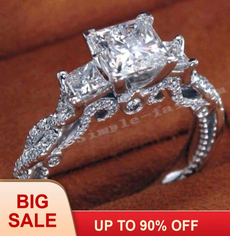 

Princess Cut Lab Diamond Ring 925 Sterling Silver Engagement Wedding Band Rings for Women Jewelry Gift