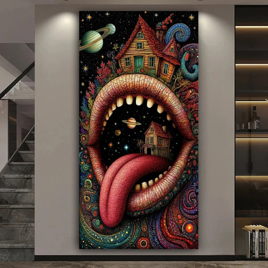 

Abstract Mouth House Fantasy Landscape Large Size Diy Diamond Art For Adults Painting Scenery Full Mosaic Embroidery Picture