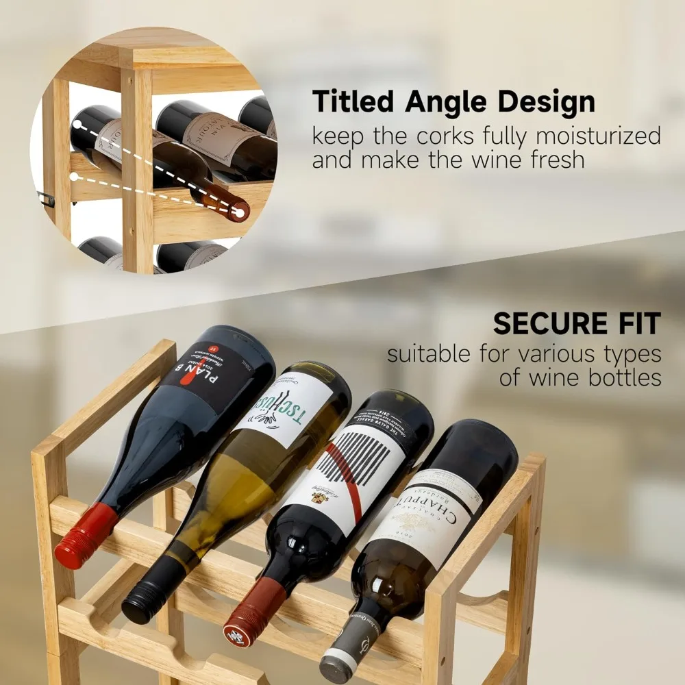 Free Standing Wine Rack com mesa, exibição de madeira maciça, prateleiras de armazenamento de vinho, piso sem oscilação, 7 níveis, 28