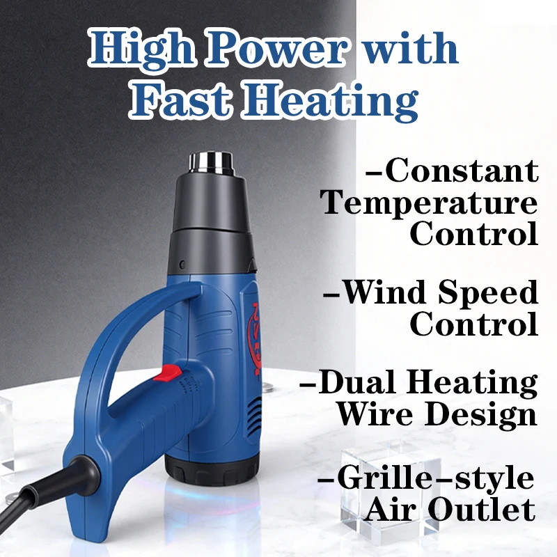 Industrial High-Power Heat Gun with Stepless Temperature Control, Ideal for Car Vinyl Wrapping and Heat Shrink Film Applications