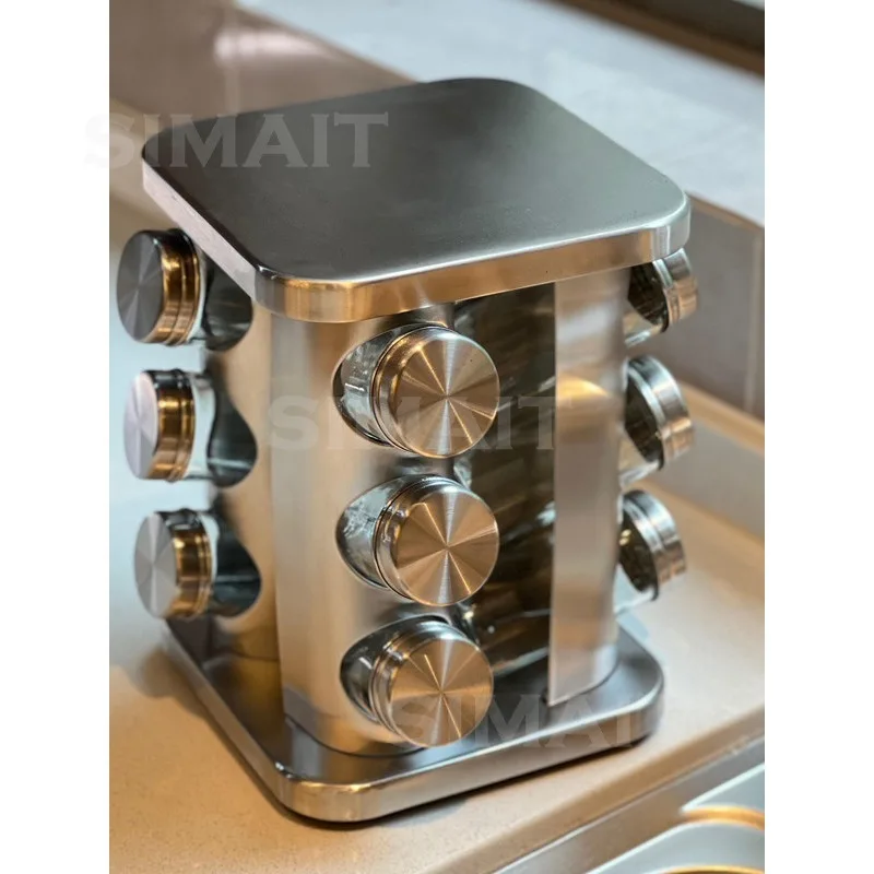 Kitchen Table Countertop Rotating Spice Box, High-End Household Stainless Steel Storage Rack