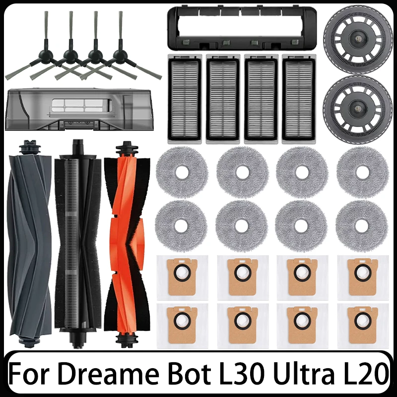 

For Dreame Bot L30 Ultra L20 Ultra Robot Vacuum Spare Parts Consumables Main Side Brush Hepa Filter Mop Dust Bag Accessories