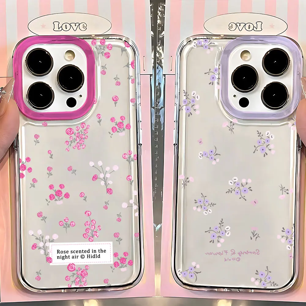 Korean Cute Flower Clear Space Phone Case For Vivo Y03 Y16 Y17 Y17S Y19 Y21 Y28 Y36 Y52S Y55S Y73S Y75 Y78 Y100 4G 5G Cover