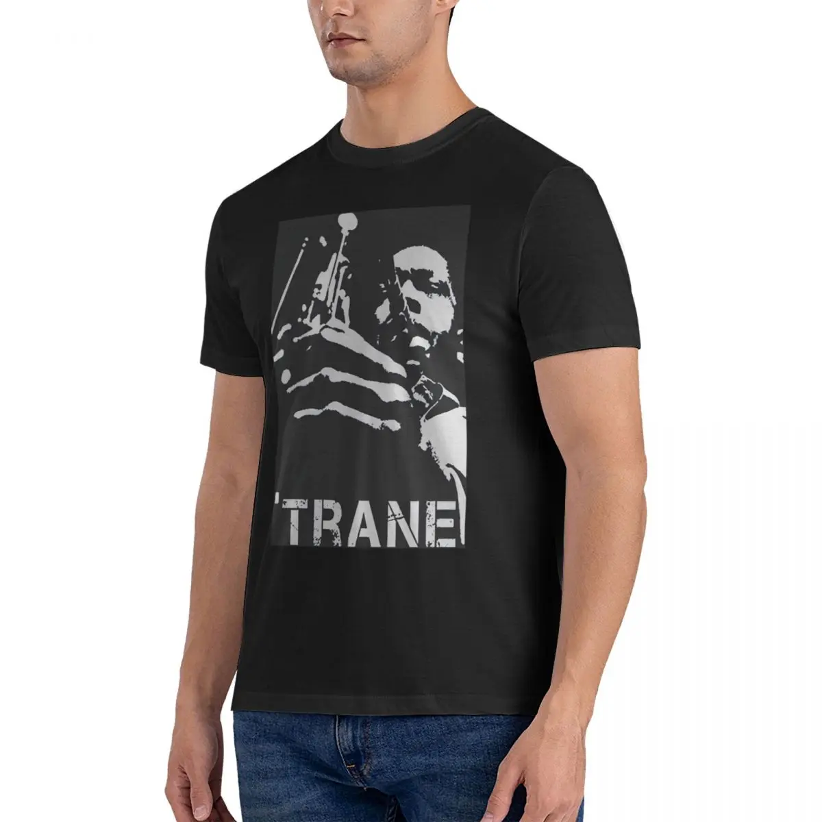 Funny Trane T-Shirt for Men Crewneck 100% Cotton T Shirt John Coltrane Short Sleeve Tee Shirt 4XL 5XL Clothes