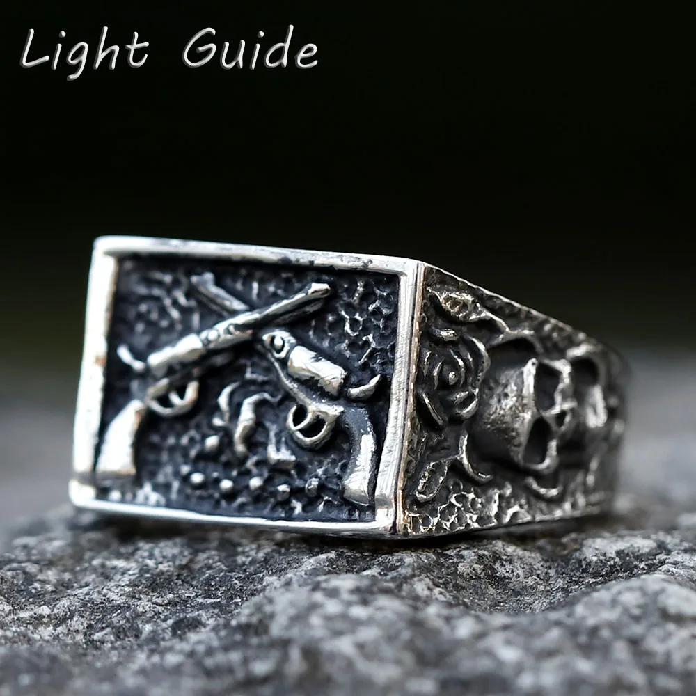 2022 NEW Men's 316L stainless-steel rings Punk Rock Gothic Pistol skull ring for teens fashion Jewelry for gift free shipping