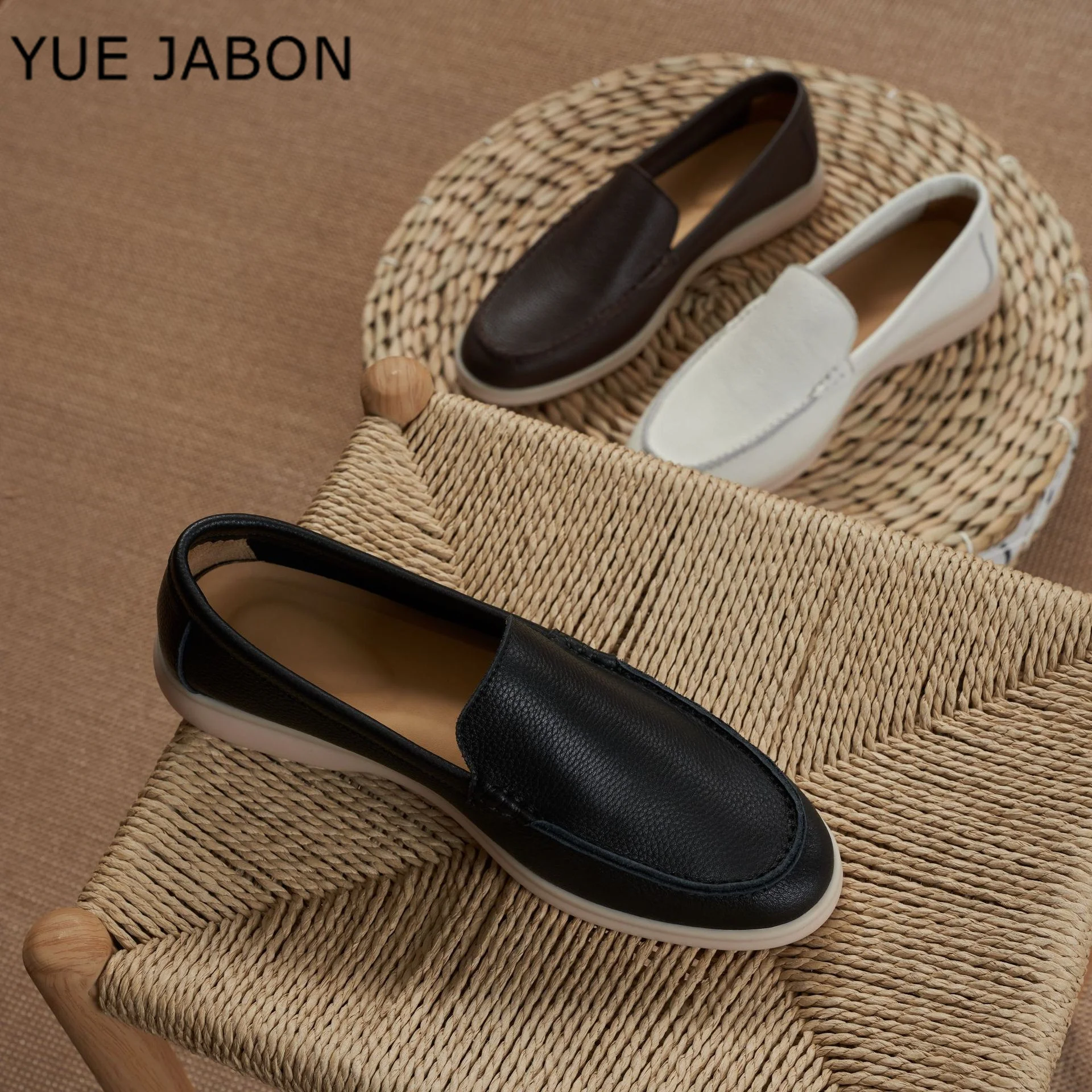White Black Italian Genuine Leather Men's Slip-On Business Casual Loafers Flat Bottom Leisure Autumn New Comfortable Shoes