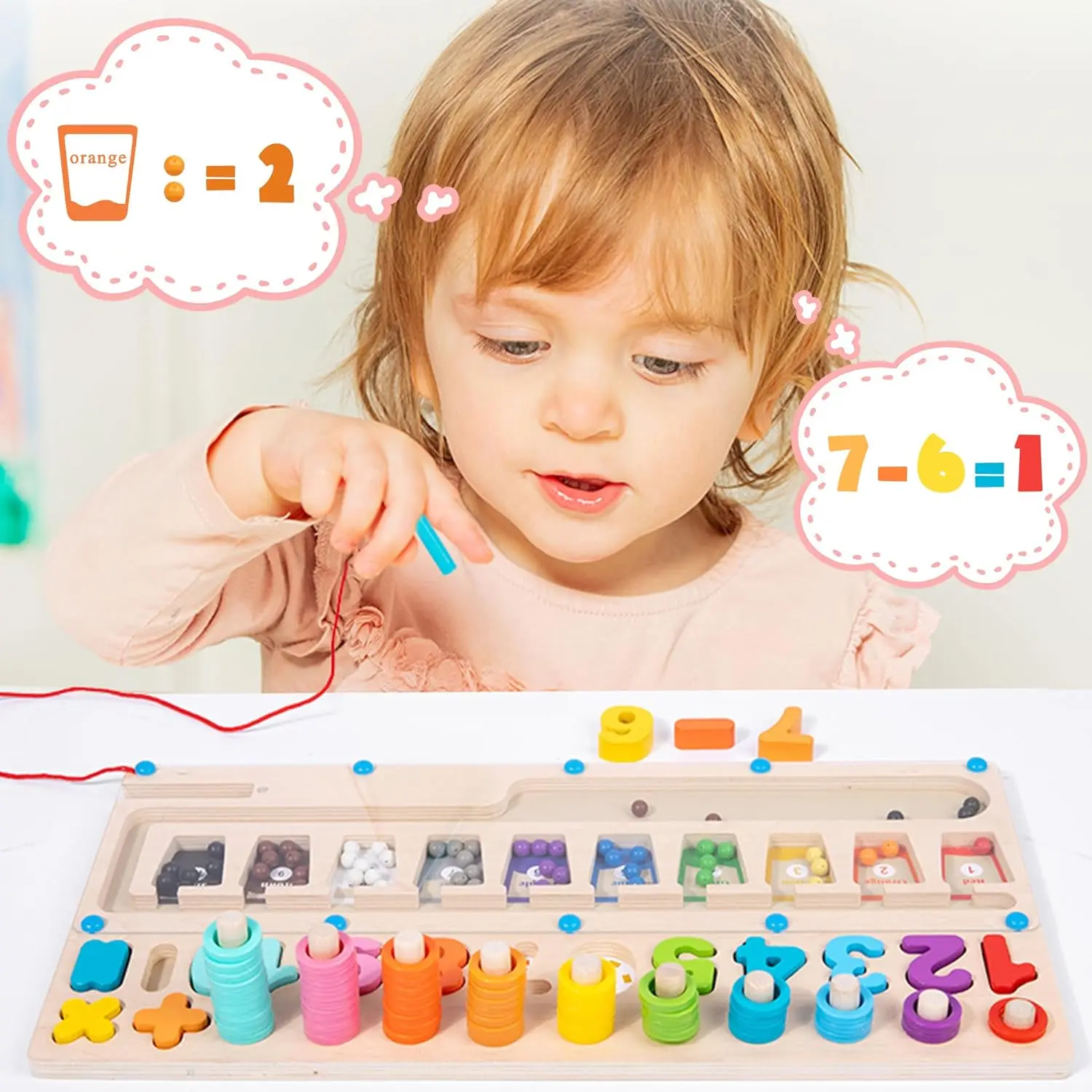Montessori Magnetic Color and Number Maze, Wooden Magnet Puzzle Game Board for Toddlers, Fine Motor Skills Toys