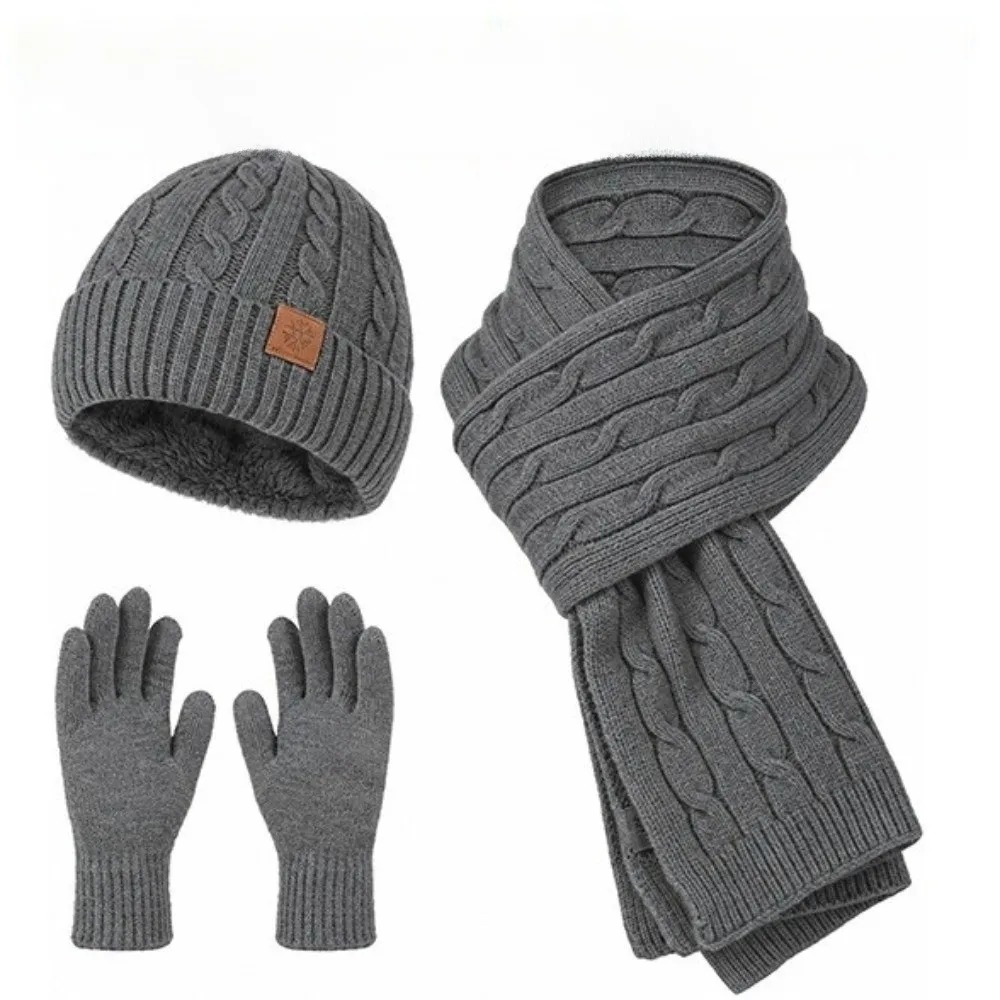 3Pcs/Set Casual Warm Winter Hat Scarf Gloves Set Lining Non Slip Scarf Neck Warmer Suit Soft Thicken Touchscreen Gloves for Men