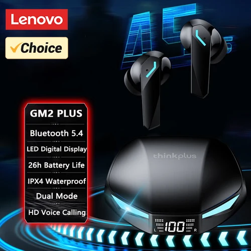 Imagen 2 del producto Choice Lenovo GM2 Pro auriculares para juegos pantalla Digital LED auriculares deportivos inalámbricos llamada HD auriculares de baja latencia impermeables