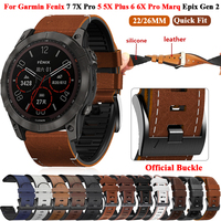 22 26MM Leather+Silicone Watch Band Strap For Garmin Fenix 7X 7 6X 6 Pro 5X 5 Epix Gen 2 Smartwatch Quickfit Wristbands Bracelet