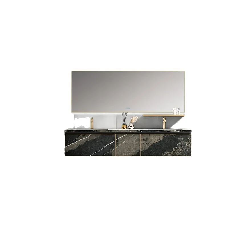 Light luxury rock slab integrated basin countertop bathroom cabinet intelligent LED mirror bathroom washbasin