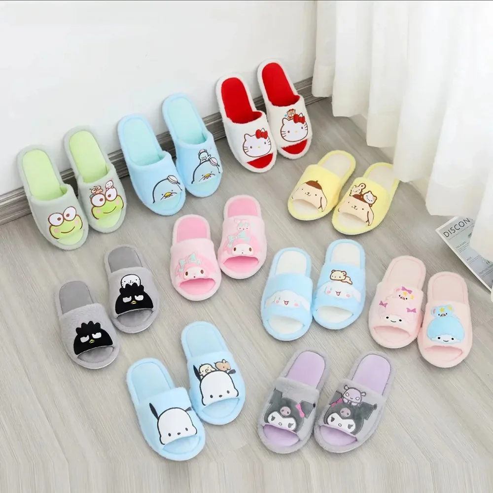 

Sanrio Kawaii Cinnamoroll Cotton Slippers Kuromi Girl Cartoon Cute Indoor Non-slip Thick-soled Home Shoes Warm Confinement Shoes