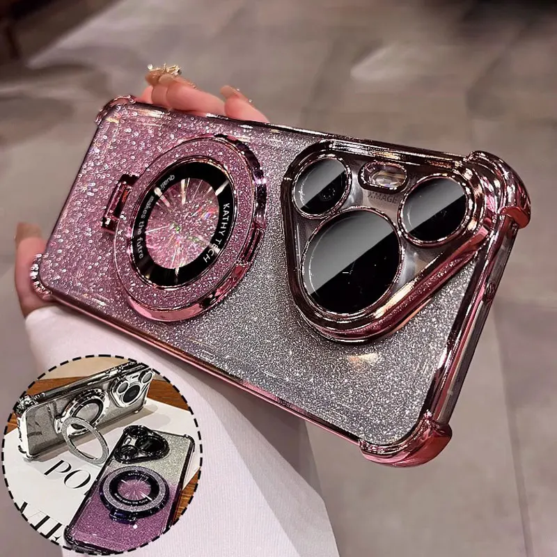 Luxury Glitter Shockproof Stand Case For Huawei Pura 70 pro+ ultra P60 P50 P40 P30 Lite Mate 50 60 Nova 12 11 10 Pro 9 SE Cover