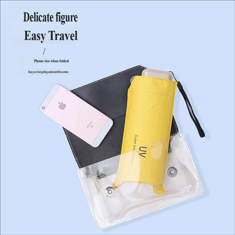 Low Price Promotion Mini Sun Umbrella Pocket Rain Umbrella Vinyl Folding UV Ultraviolet Protection Sun Shade Pocket Parasol