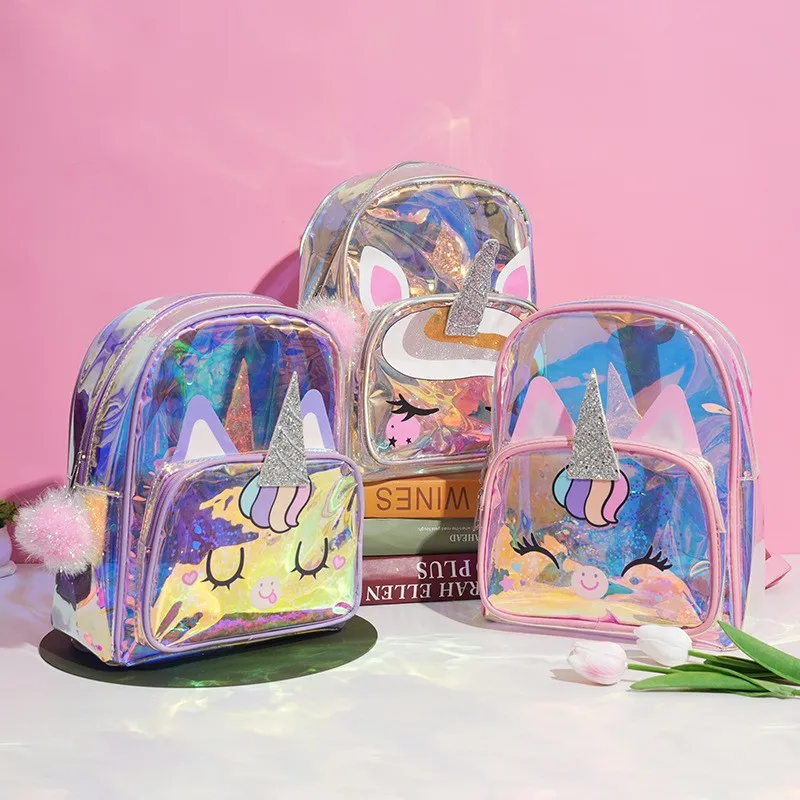 

Clear PVC Unicorn Anime Bag Kids Backpack Cute Kawaii Carry on Shoulder Purse for Travel School Transparent Daypack Girls Gift