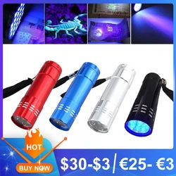 9 LED UV latarka latarka UV 395nm Mini lampa światła czarnego UV Pet moczu plamy detektor Scorpion polowanie lampa kontrolna