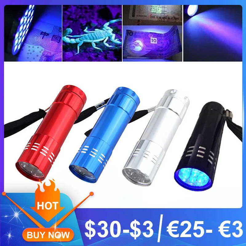 9 LED UV Flashlight Ultraviolet Torch 395nm Mini UV Black Light Pet Urine Stains Detector Scorpion Hunting Inspection Lamp