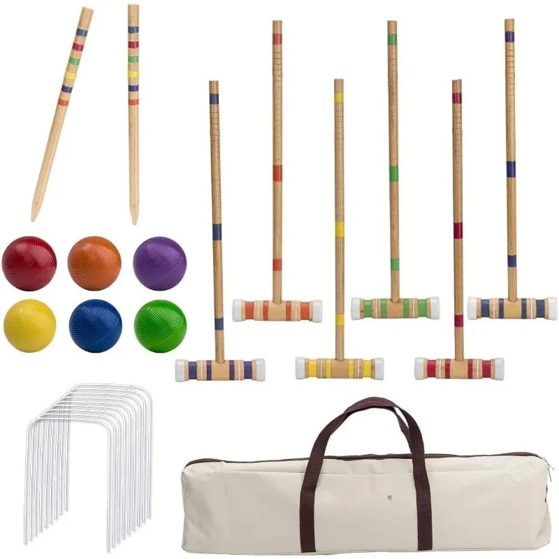 

Hot Sale.Player Croquet Set with Wooden Mallets, Colored Balls, Sturdy Carrying Bag for Adults &Kids